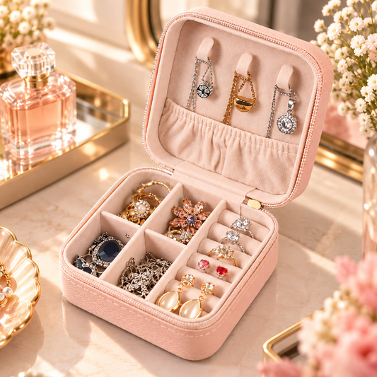 JewelNest™ Portable Jewelry Organizer | Travel Case with Dividers